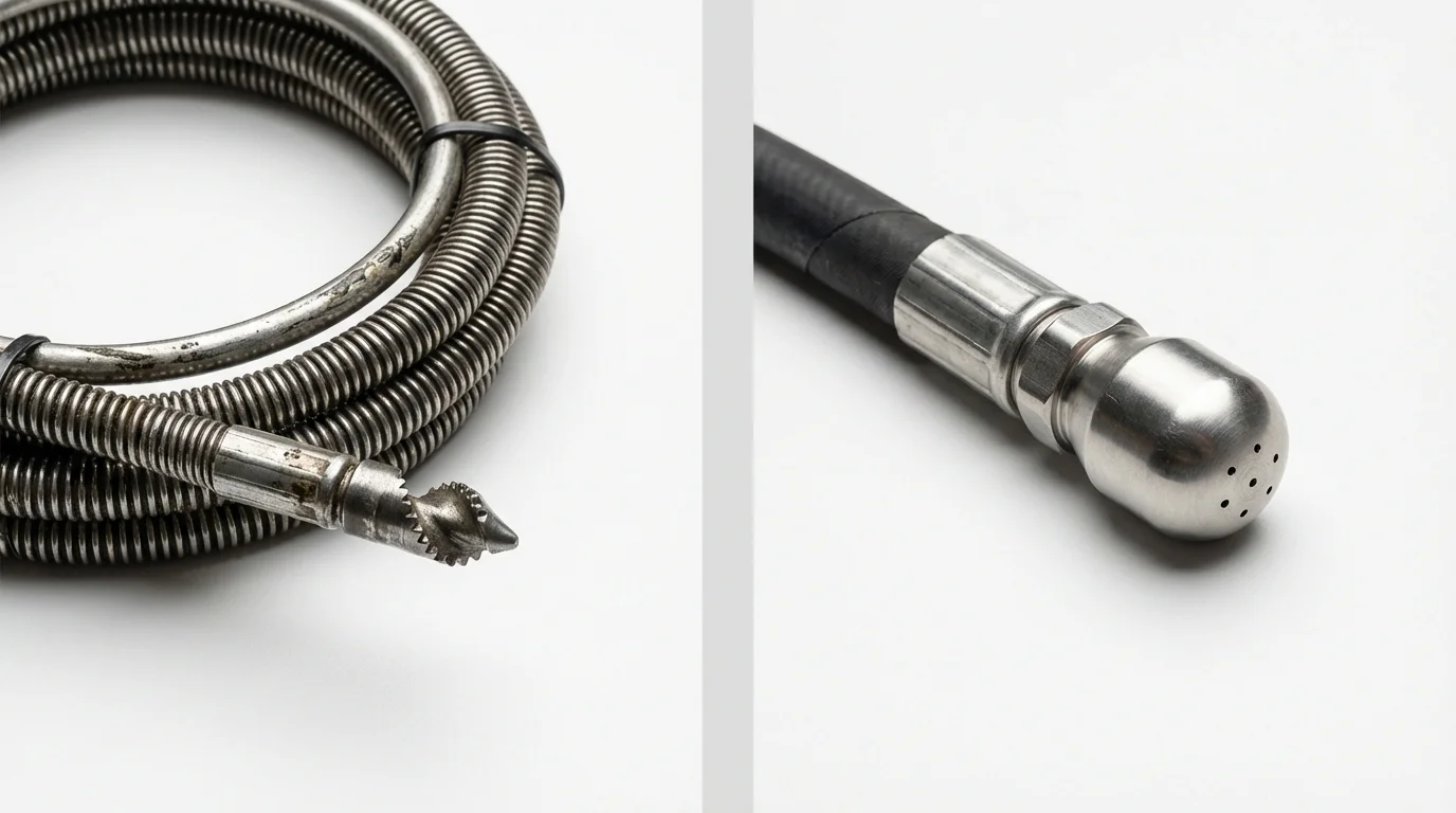 Drain snake cable and hydro jetting nozzle used for drain cleaning in Mount Rainier, MD