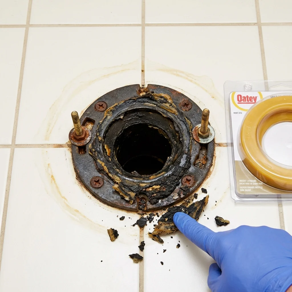Failed wax ring showing water seepage at the base of a toilet in a Mount Rainier, MD home